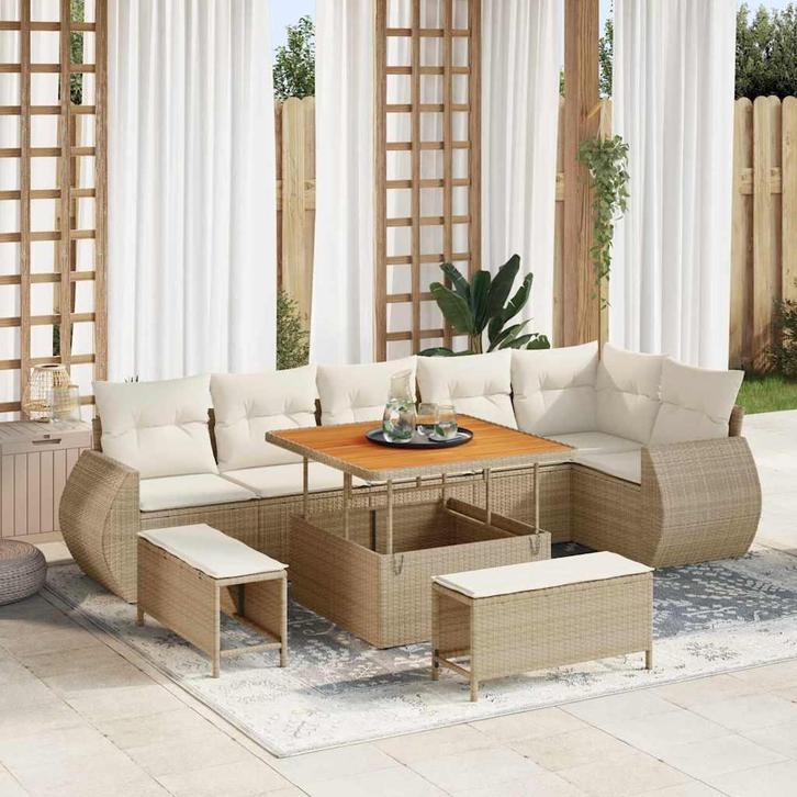 vidaXL Tuinbank Set met kussen met opslag 9 pcs beige en, Tuin en Terras, Tuinsets en Loungesets, Nieuw, Verzenden