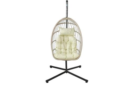 Inklapbare hangstoel egg chair - crème zwart - beige kussen, Maison & Meubles, Chaises, Enlèvement ou Envoi