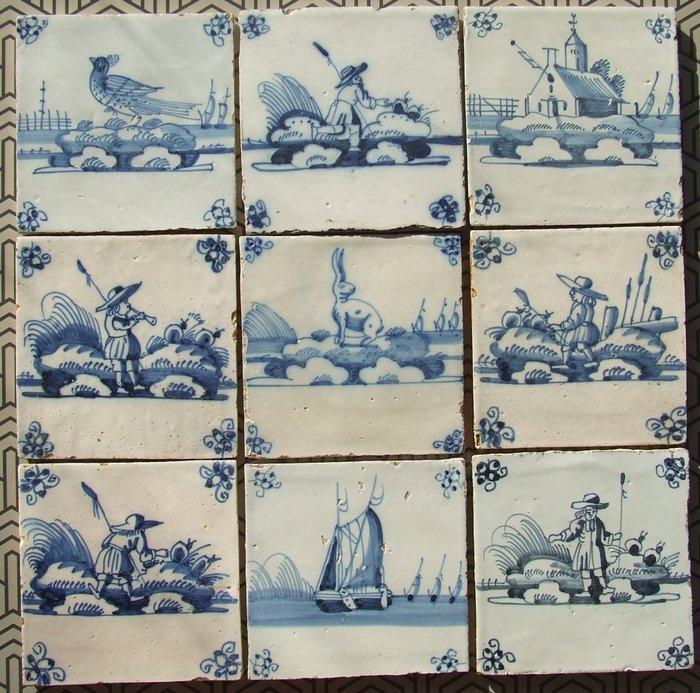 Tegel (9) - 9 stuks antieke tegels met o.a. Herders. -, Antiek en Kunst, Antiek | Glaswerk en Kristal