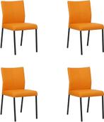 Set van 4 Oranje leren moderne eetkamerstoelen - poot, Huis en Inrichting, Stoelen, Nieuw, Vier, Modern, Leer