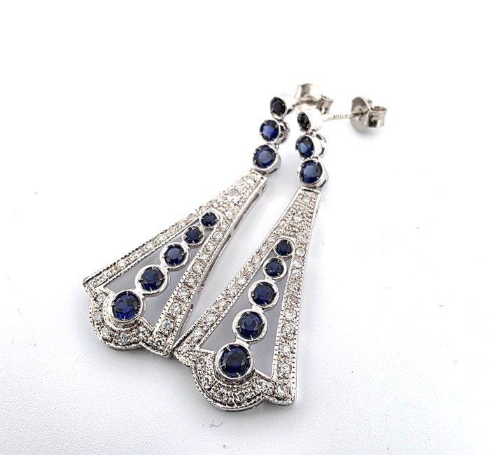 Oorbellen Platina Saffier - Diamant, Handtassen en Accessoires, Oorbellen
