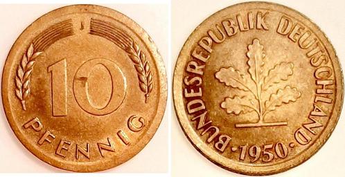 1950j Duitsland 10 Pfennig 1950 J zu groß 22,2 mm, sehr b.., Timbres & Monnaies, Monnaies | Europe | Monnaies non-euro, Envoi