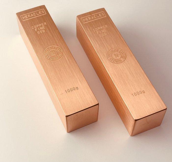 2 x 1 kg .999 - Copper - Fonderie Heracles - France -, Postzegels en Munten, Edelmetalen en Baren