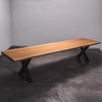 Boomstamtafel, Eettafel 300x105 massief hardhout, metaalpoot, Overige houtsoorten, Robuust Modern, 100 tot 150 cm, Ophalen of Verzenden