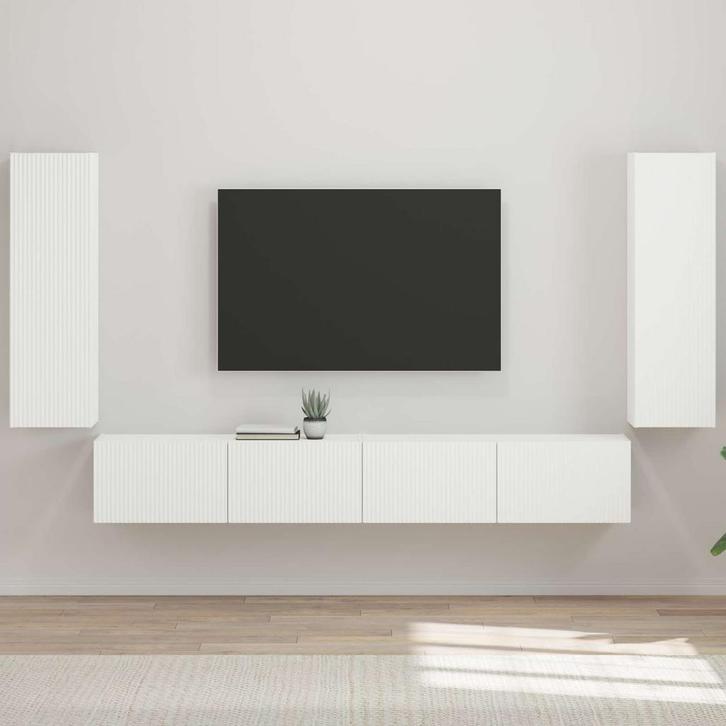 vidaXL Tv Wandkast Set Wandgemonteerd 4 pcs Hoogglans wit, Huis en Inrichting, Kasten |Televisiemeubels, Nieuw, Verzenden