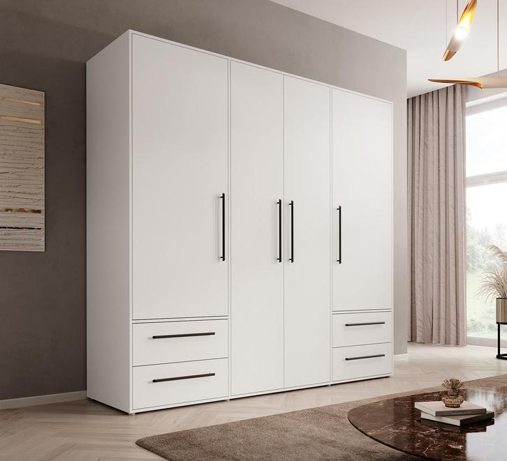 Meubella | Kledingkast - Wit - 206x200x59 Garderobekast, Huis en Inrichting, Kasten | Overige, Nieuw, Verzenden