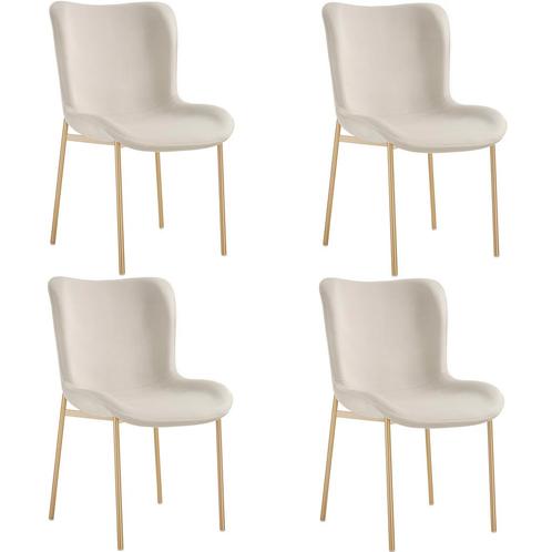 Gestoffeerde stoel Tessa - Fluweel beige/goud, Set van 4, Huis en Inrichting, Stoelen, Verzenden