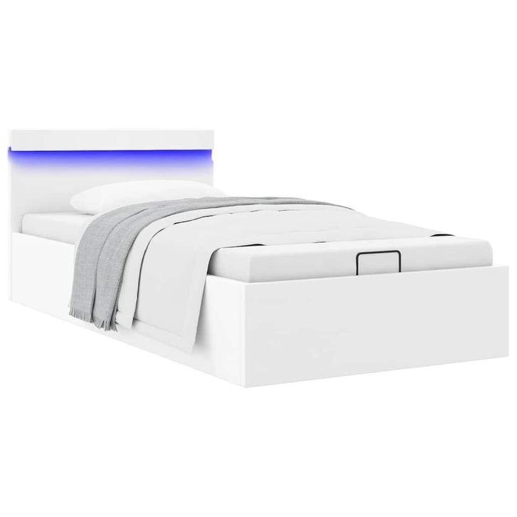vidaXL Bedframe met opslag hydraulisch LED kunstleer wit, Huis en Inrichting, Slaapkamer | Bedden, Nieuw, Verzenden