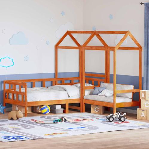 vidaXL Kinderbedset met huisje massief grenenhout wasbruin, Huis en Inrichting, Slaapkamer | Bedden, Nieuw, Verzenden