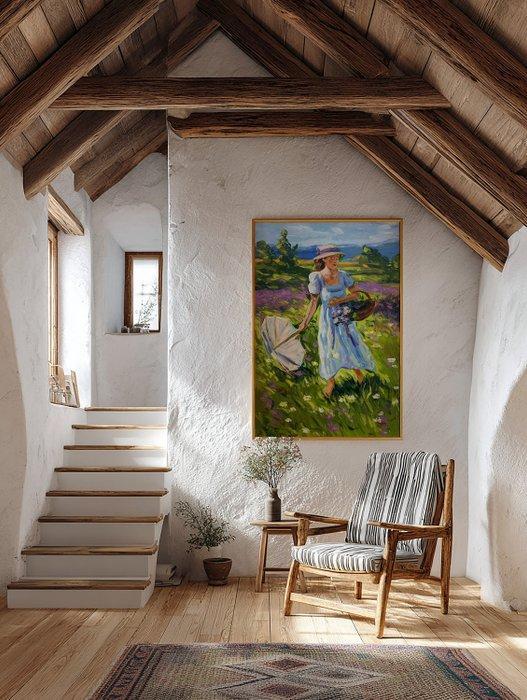 E. García - RECOGIENDO FLORES XL (NO RESERVE), Antiek en Kunst, Kunst | Schilderijen | Modern