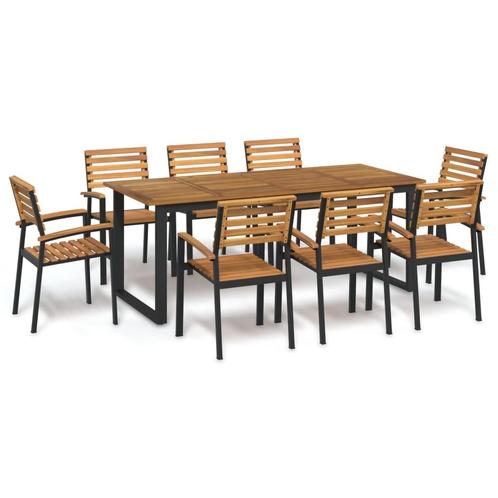 vidaXL 9-delige Tuinset massief acaciahout en metaal, Tuin en Terras, Tuinsets en Loungesets, Tuinset, Nieuw, Verzenden
