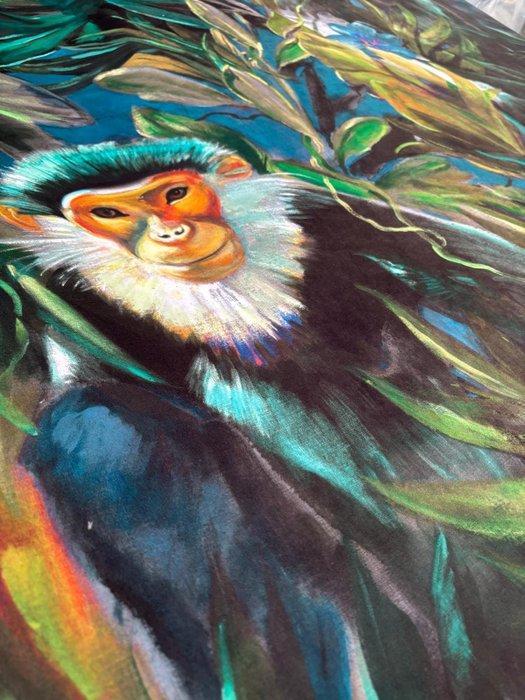 Gouden ogen in de jungle – Artistisch fluweel voor, Antiek en Kunst, Antiek | Tapijten, Tafelkleden en Textiel
