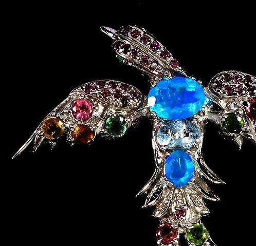 Zonder Minimumprijs - Broche Zilver Opaal - Toermalijn -, Handtassen en Accessoires, Antieke sieraden