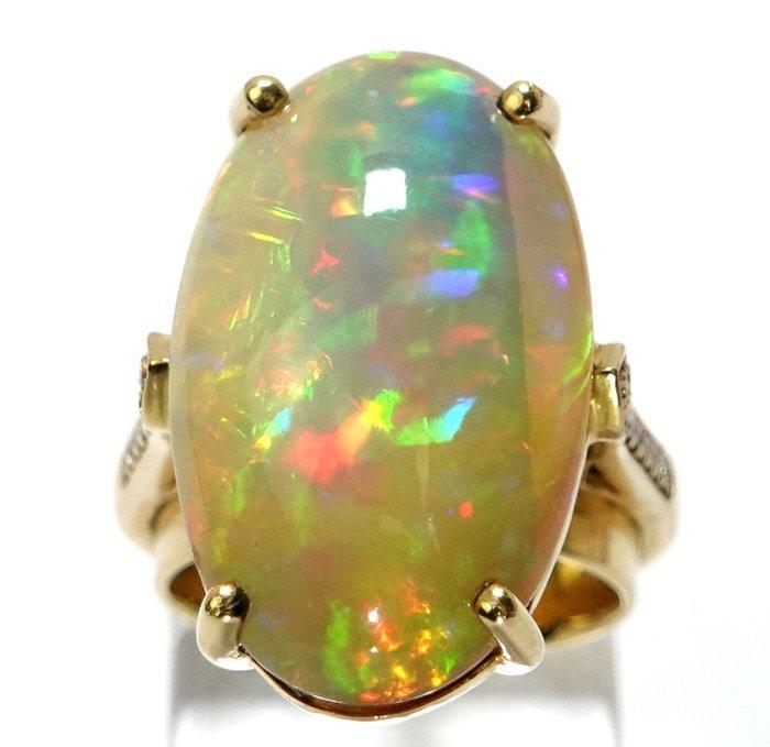 Ring - 18 karaat Geel goud - 34.48ct. tw. Opaal - Diamant -, Handtassen en Accessoires, Ringen