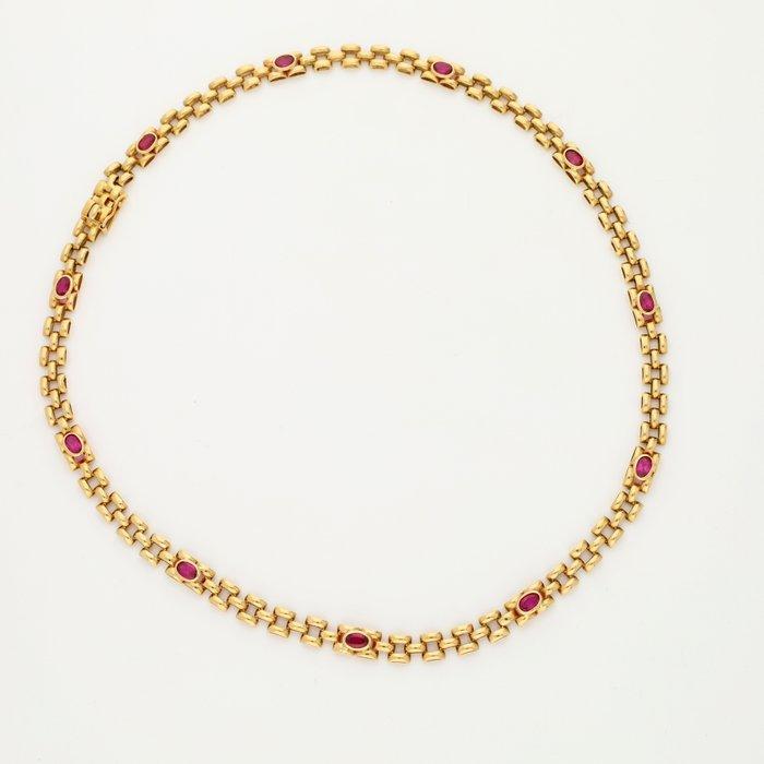 Halsketting - 18 karaat Geel goud - 4.29ct. tw. Robijn, Handtassen en Accessoires, Kettingen