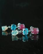Gemengde edelstenen - Zilver - Oorbellen - Aguamarina, Rubí,