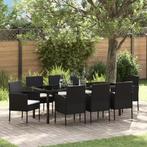 vidaXL 9-delige Tuin Eetset met Kussens - Zwart Poly Rattan, Tuin en Terras, Tuinstoelen, Verzenden, Nieuw