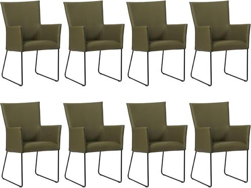 Set van 8 Olijfgroene leren industriële eetkamerstoelen -, Huis en Inrichting, Stoelen, Overige kleuren, Vijf, Zes of meer stoelen