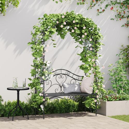 vidaXL Ligbank met Boog Bloemmotief Zwart 121 cm Staal, Tuin en Terras, Tuinsets en Loungesets, Nieuw, Verzenden