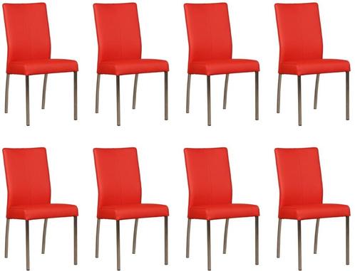 Set van 8 Felrode leren moderne eetkamerstoelen - Toledo, Huis en Inrichting, Stoelen, Overige kleuren, Vijf, Zes of meer stoelen