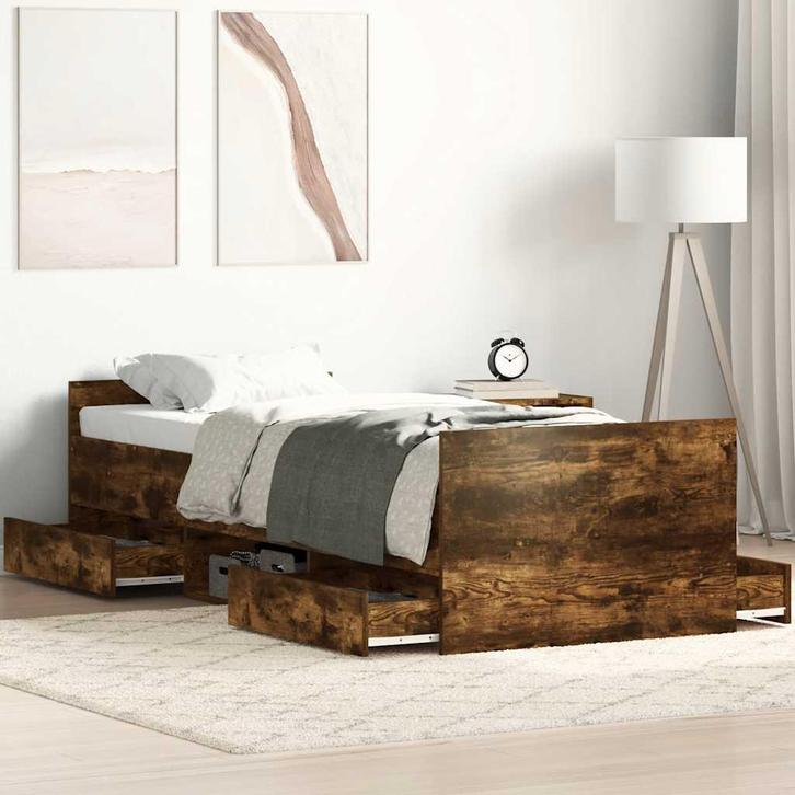 vidaXL Bedframe met hoofd- en voeteneinde gerookt eiken, Huis en Inrichting, Slaapkamer | Bedden, Nieuw, Verzenden