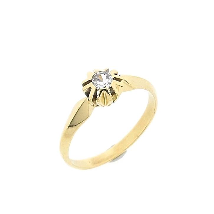 Gouden solitair ring met zirconia (gouden ring, geelgoud), Handtassen en Accessoires, Ringen, Dame, Met edelsteen, Overige kleuren
