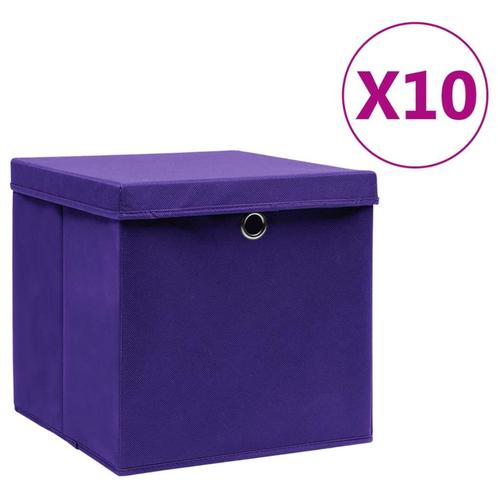 vidaXL Opbergboxen met deksel 10 st 28x28x28 cm paars, Doe-het-zelf en Bouw, Kratten en Dozen, Nieuw, Verzenden