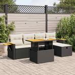 vidaXL 6-delige Loungeset met kussens poly rattan zwart, Tuin en Terras, Verzenden, Nieuw, Loungeset