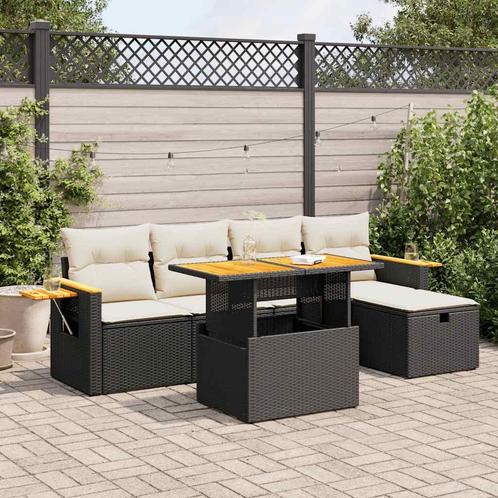 vidaXL 6-delige Loungeset met kussens poly rattan zwart, Tuin en Terras, Tuinsets en Loungesets, Loungeset, Nieuw, Verzenden