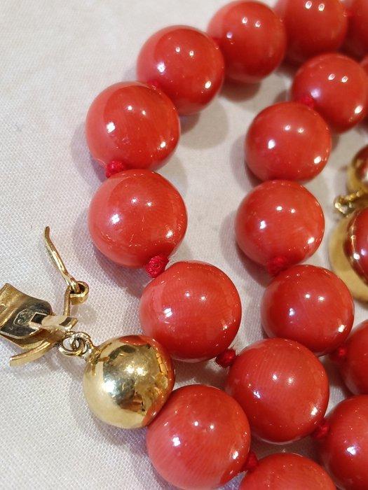 Halsketting - 18 karaat Geel goud Bloedkoraal - Bloedkoraal, Handtassen en Accessoires, Kettingen