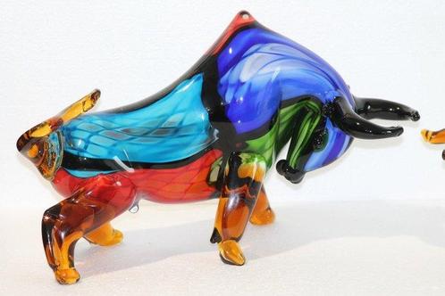 Statue, Glas bull Mondriaan stijl 40 cm - 27 cm - Verre, Antiek en Kunst, Kunst | Designobjecten