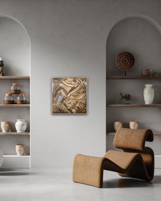 Naar Maurice Picaud - Reliëf, Omgekeerd goud bas-reliëf, Antiek en Kunst, Kunst | Designobjecten