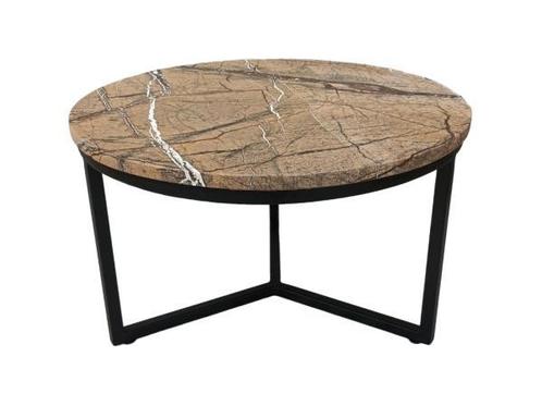 Veiling - Marmeren salontafel bruin zwart onderstel 60x60x35, Huis en Inrichting, Tafels | Salontafels