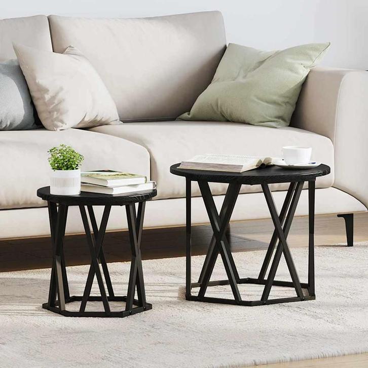 vidaXL Bijzettafel 2 pcs Zwart eiken 50 x 50 x 40 cm, Huis en Inrichting, Tafels | Salontafels, Nieuw, Verzenden