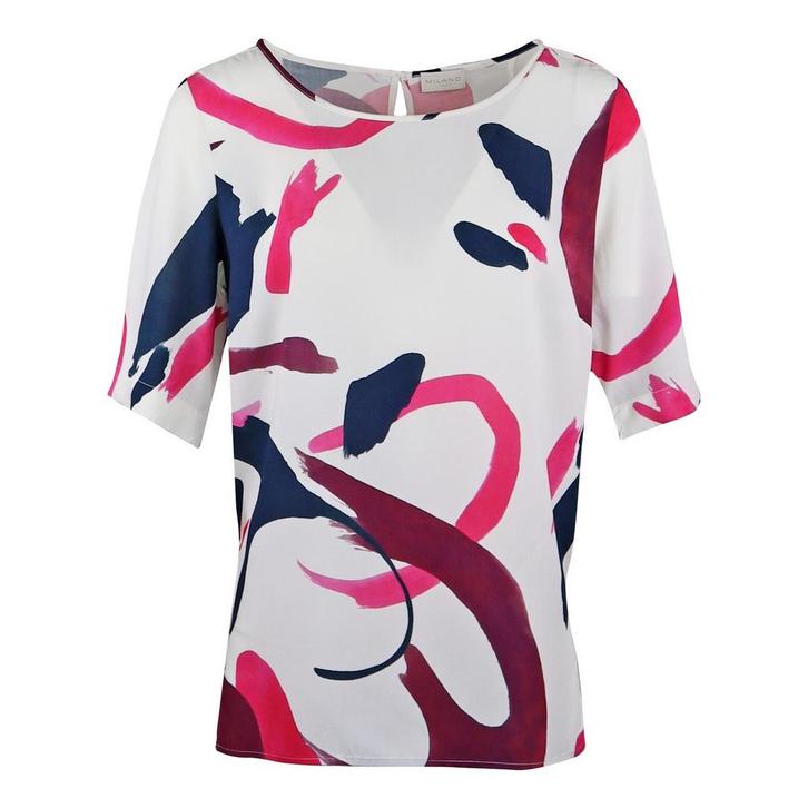 Milano Italy • witte blouse met fuchsia print • 36, Kleding | Dames, Blouses en Tunieken, Wit, Nieuw, Maat 36 (S), Verzenden