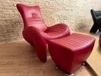 Leolux Balou rood lederen fauteuil met poef, Huis en Inrichting, Nieuw