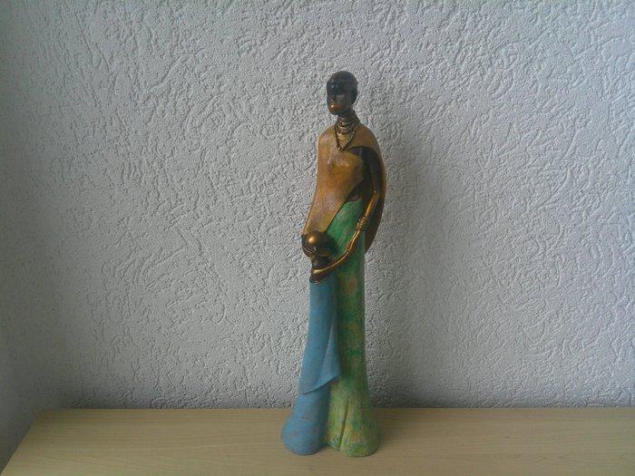 Beeldje - AFRIKAANSE VROUW MET KIND - Polystone, Antiek en Kunst, Curiosa en Brocante