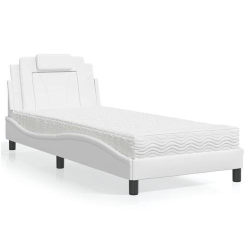 vidaXL Bed met matras kunstleer wit 90x200 cm, Maison & Meubles, Chambre à coucher | Lits, Envoi