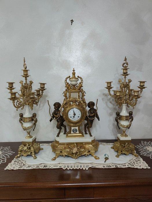 Klok - Art Deco - Emperador marmer - 1960-1970 - Triptychon, Antiek en Kunst, Antiek | Klokken