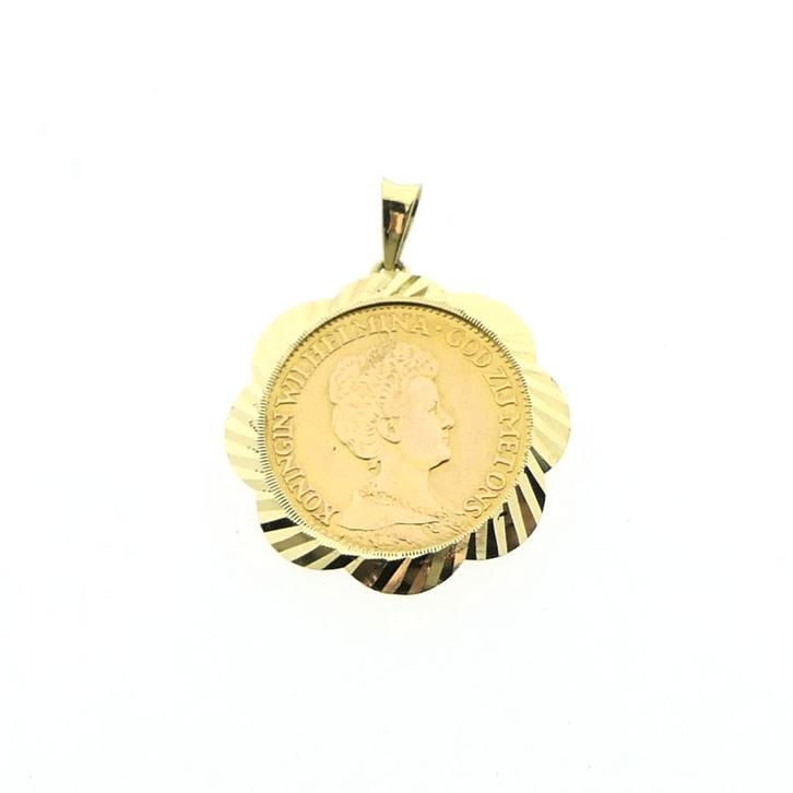 Gouden hanger van 10 gulden munt Koningin Wilhelmina 1913, Handtassen en Accessoires, Bedels, Gebruikt, Overige merken, Goud, Ophalen of Verzenden