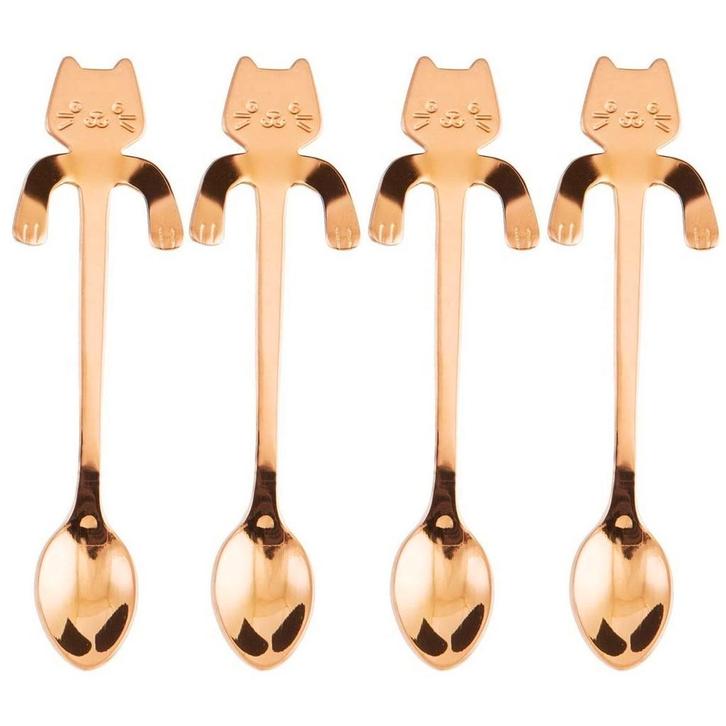 Fako Bijoux® - Theelepel / Koffielepel Hangende Kat - Rosé, Huis en Inrichting, Keuken | Bestek, Verzenden