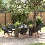 vidaXL Tuin Eettafel Set met kussen 7 pcs Zwart poly rattan, Tuin en Terras, Verzenden, Nieuw