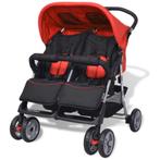 vidaXL Tweelingwagen staal rood en zwart, Enfants & Bébés, Poussettes & Combinaisons, Verzenden