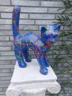 Statue, garden statue cat color blue with paint color - 46, Antiquités & Art