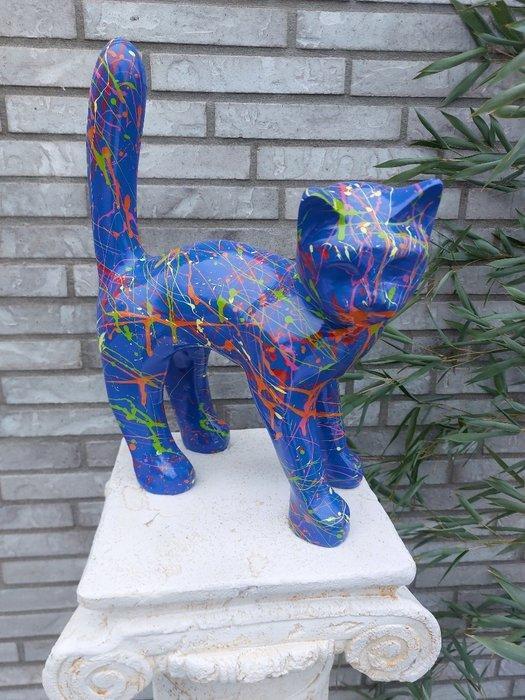 Statue, garden statue cat color blue with paint color - 46, Antiquités & Art, Curiosités & Brocante