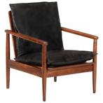 vidaXL Fauteuil noir cuir véritable et bois dacacia, Maison & Meubles, Verzenden, Neuf