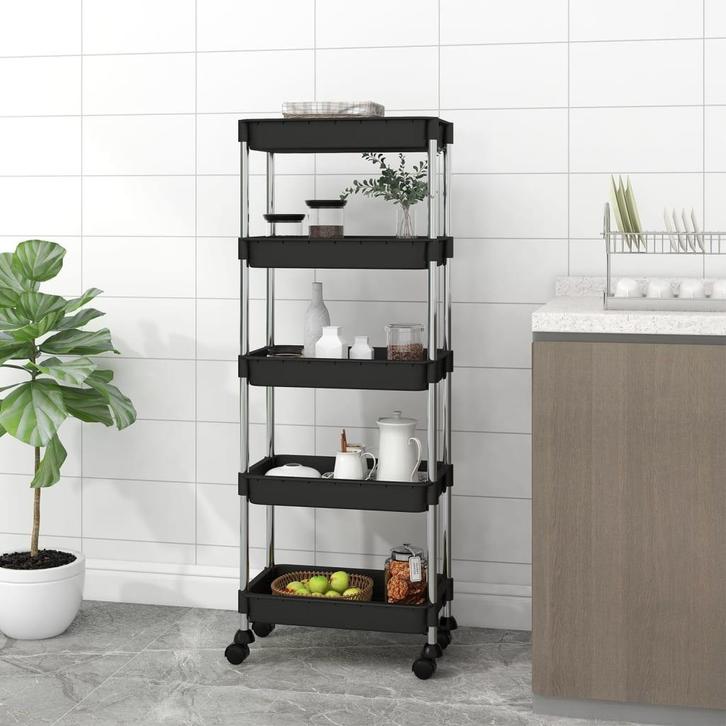 vidaXL Keukentrolley 5-laags 42x29x128 cm ijzer en ABS zwart, Huis en Inrichting, Keuken | Keukenbenodigdheden, Nieuw, Verzenden