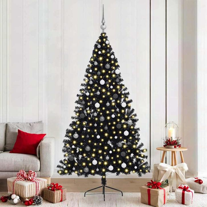 vidaXL Kunststof Voorverlichte Kerstboom met 300 LED Zwart, Diversen, Kerst, Nieuw, Verzenden