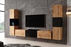 Wandmeubel mat zwart eiken Set van 3 TV-Meubel, Nieuw, 150 tot 200 cm, 25 tot 50 cm, Verzenden