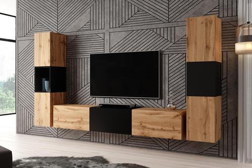 Wandmeubel mat zwart eiken Set van 3 TV-Meubel, Huis en Inrichting, Kasten | Wandmeubels, 25 tot 50 cm, Nieuw, 150 tot 200 cm
